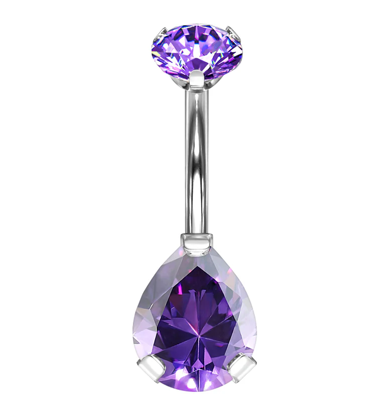 Purple Teardrop CZ Titanium Belly Button Ring - Mrs Treak