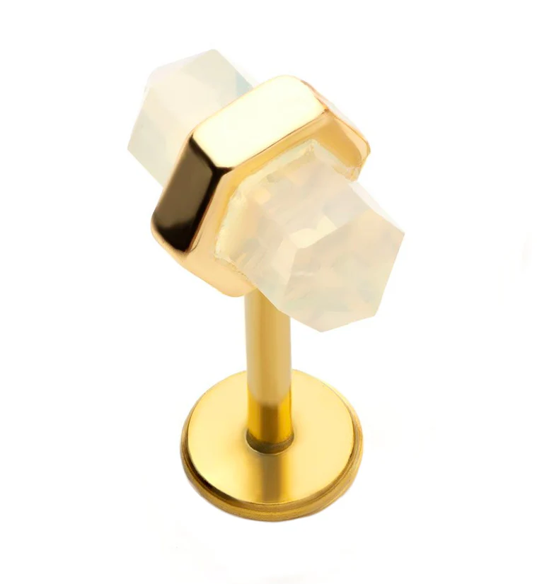 Gold PVD White Crystal Stainless Steel Internally Threaded Labret - Mrs Treak