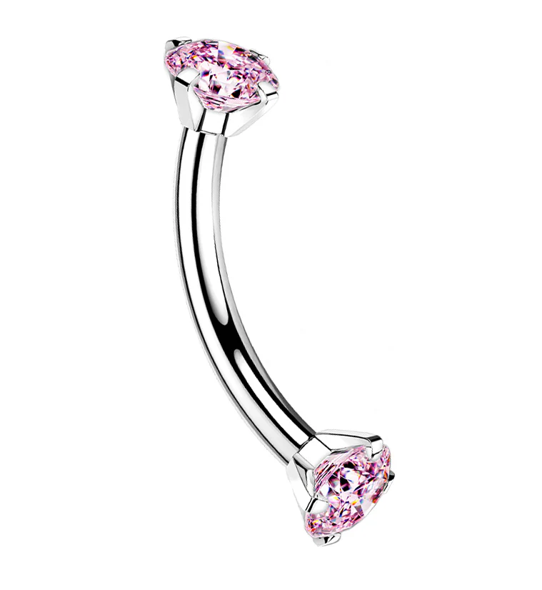 16G Pink CZ Double Prong Titanium Curved Barbell - Mrs Treak