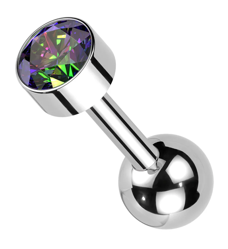 Bezel Black Aurora CZ Titanium Internally Threaded Barbell - Mrs Treak