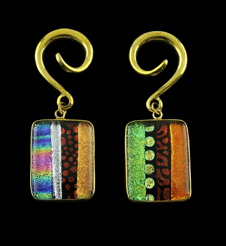 Santa Fe Dichroic Glass Brass Ear Weights Version 4 - Mrs Treak
