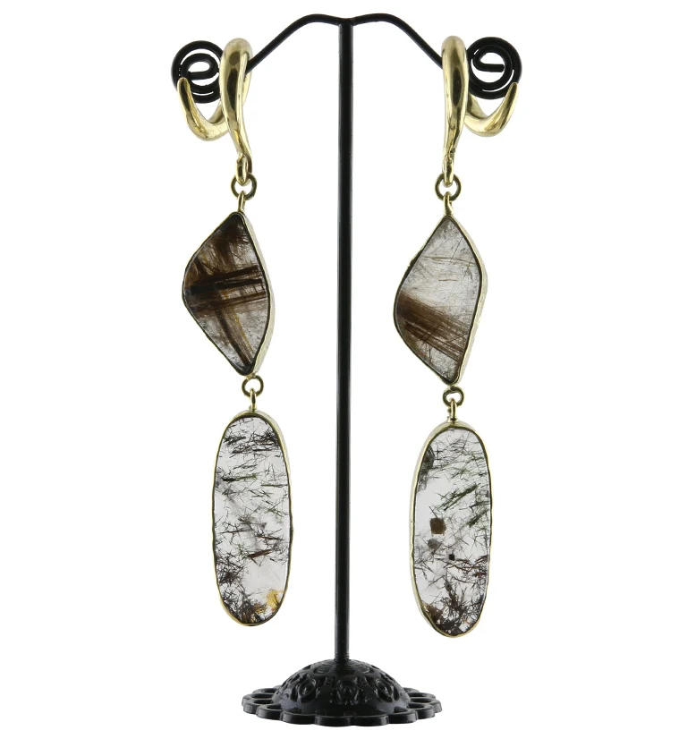 Double Rutilated Quartz Stone Ear Weights Version 5 - Mrs Treak