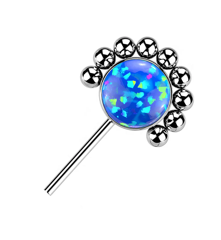 Side Facing Beaded Blue Opalite Titanium Threadless Top - Mrs Treak