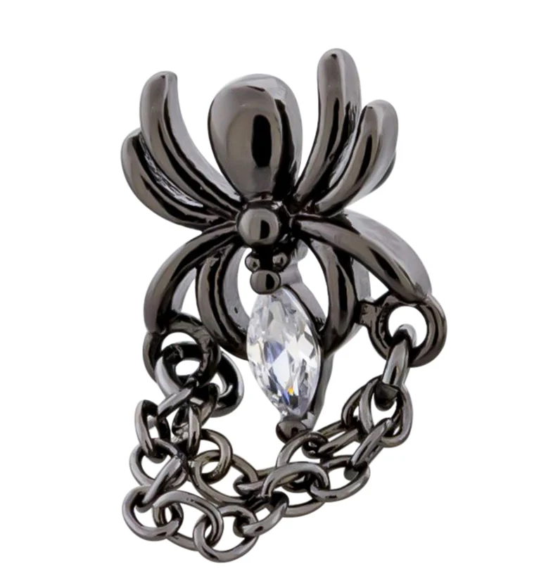 Black PVD Chained Spider CZ Cartilage Barbell - Mrs Treak