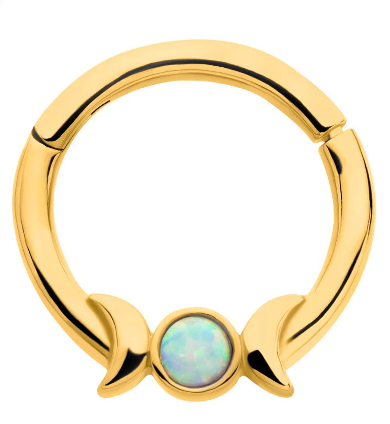 Gold PVD Lunar Phase White Opalite Stainless Steel Hinged Segment Ring - Mrs Treak