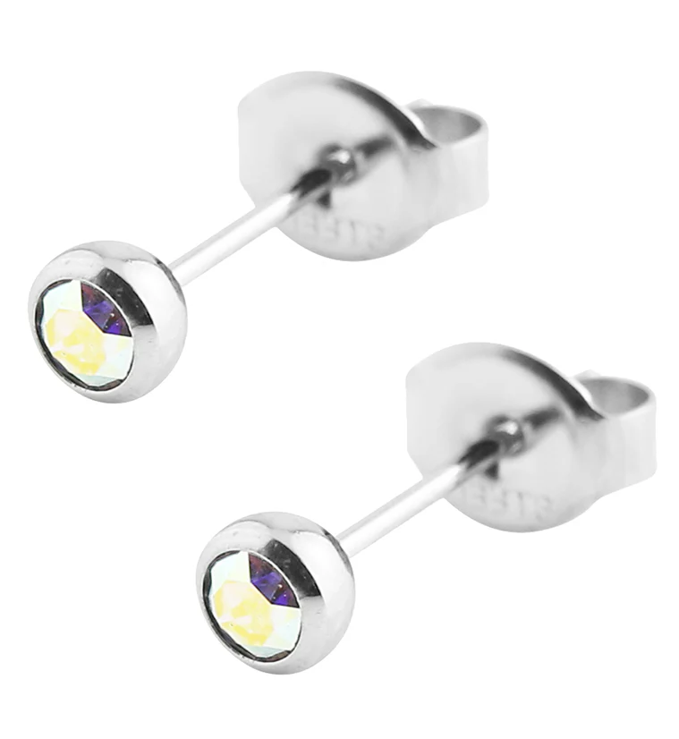 Rainbow Aurora Bezel CZ Stainless Steel Stud Earrings - Mrs Treak