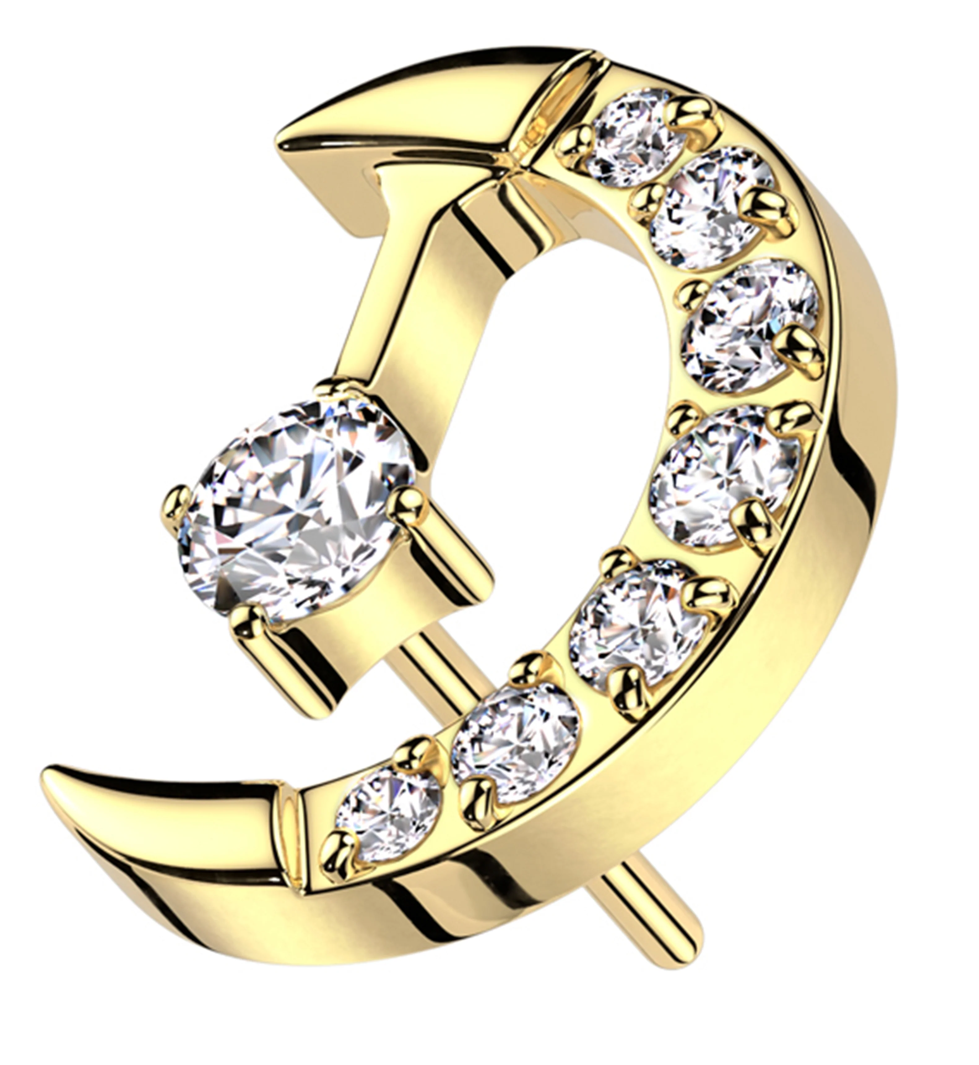 Gold PVD Crescent Moon Clear CZ Drop Titanium Threadless Top - Mrs Treak