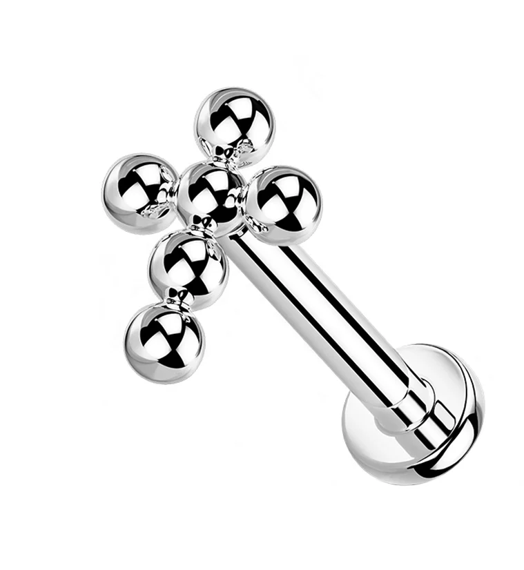 Beaded Cross Titanium Labret - Mrs Treak