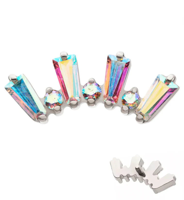 Sequential Rainbow Aurora CZ Internally Threaded Titanium Top - Mrs Treak