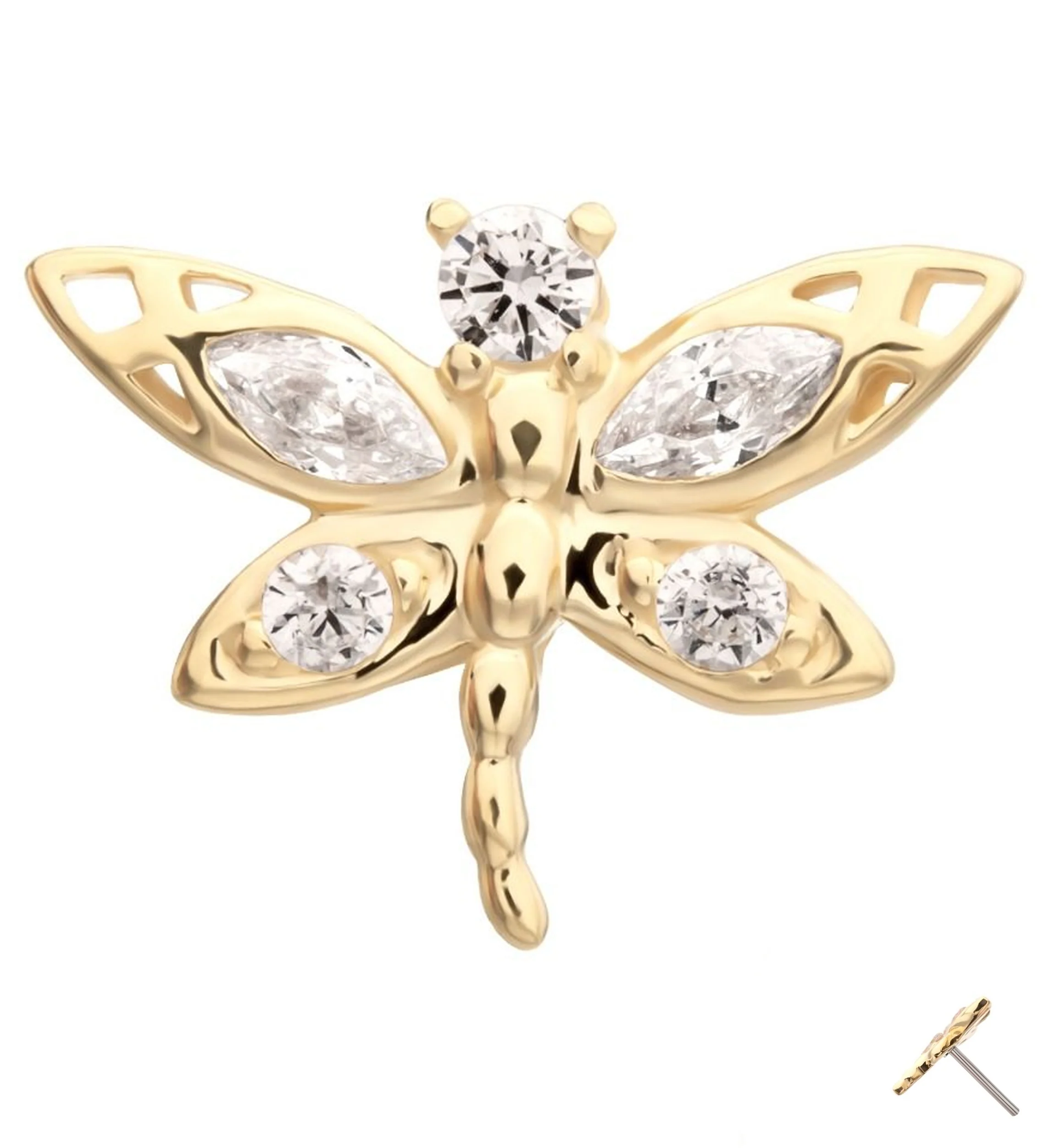 14kt Gold Dragonfly Marquise CZ Threadless Top - Mrs Treak