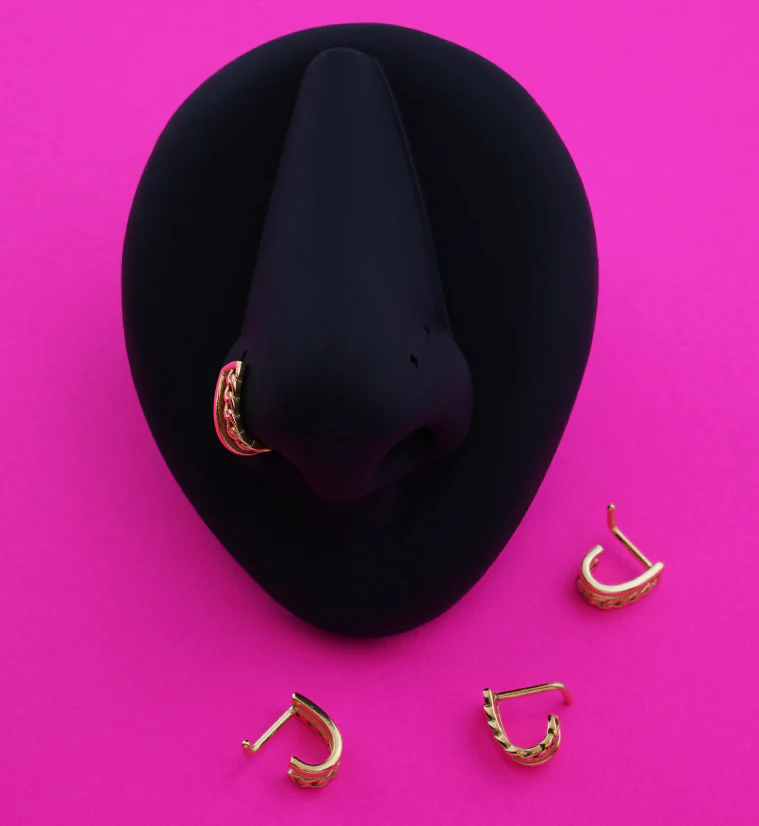 Gold PVD Double Line Chain Nose Curve - Mrs Treak