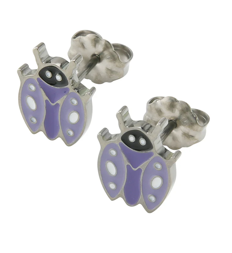 Purple Ladybug Titanium Stud Earrings - Mrs Treak