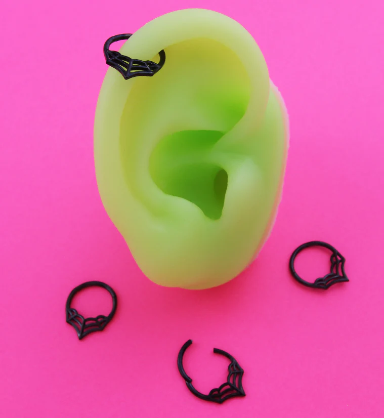 Black PVD Spiderweb Point Stainless Steel Hinged Segment Ring - Mrs Treak