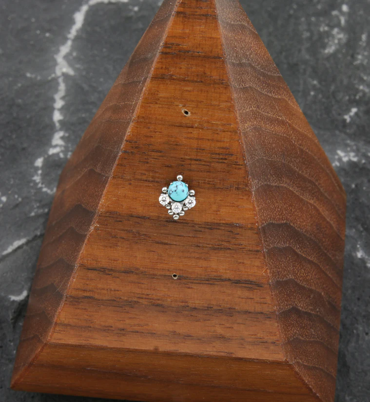 Beaded Howlite Turquoise Stone Clear CZ Titanium Threadless Top - Mrs Treak