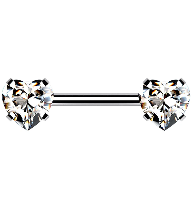 Double Clear Heart CZ Stainless Steel Threadless Barbell - Mrs Treak