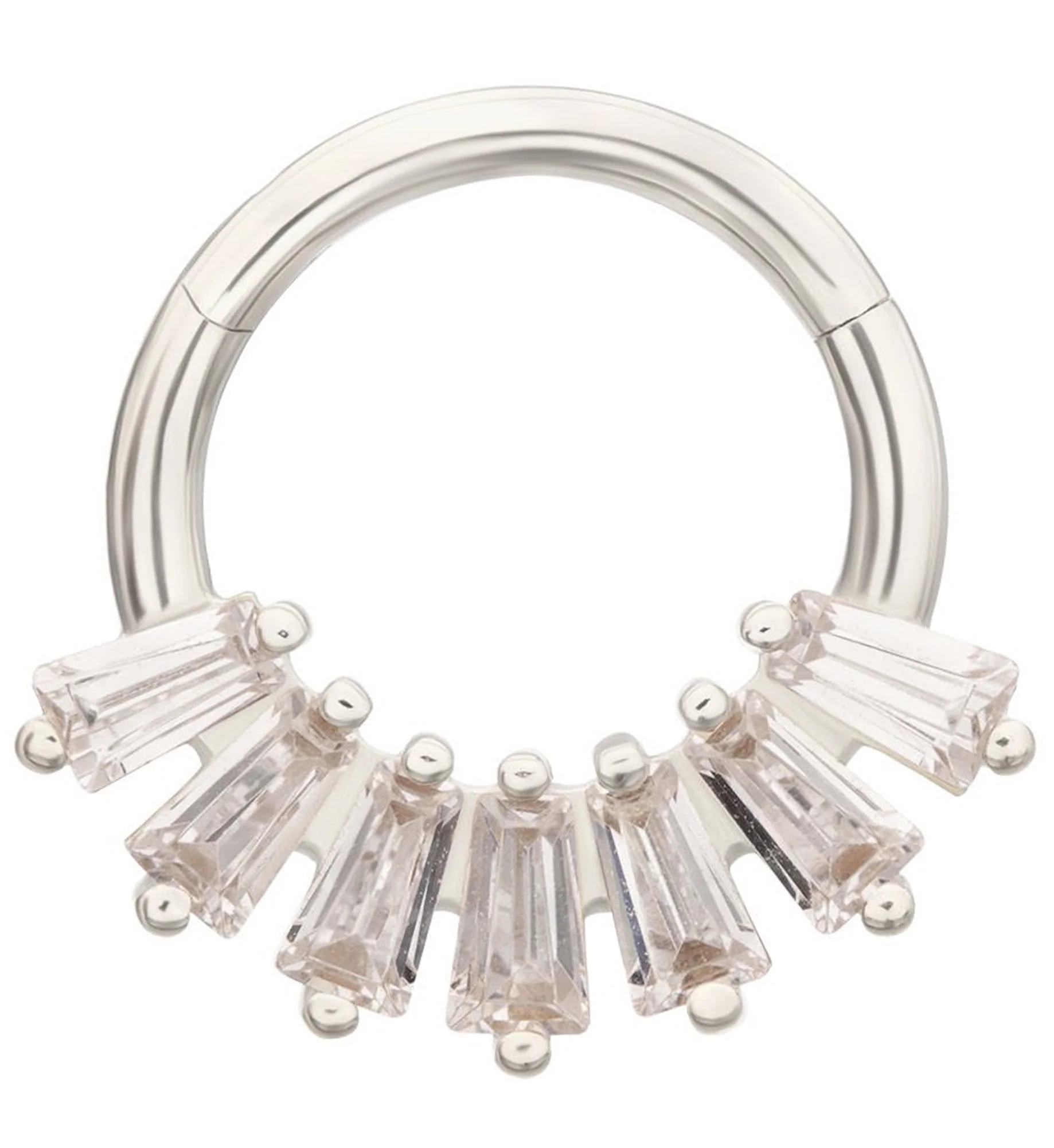 14kt White Gold Septenary Baguette Clear CZ Hinged Segment Ring - Mrs Treak