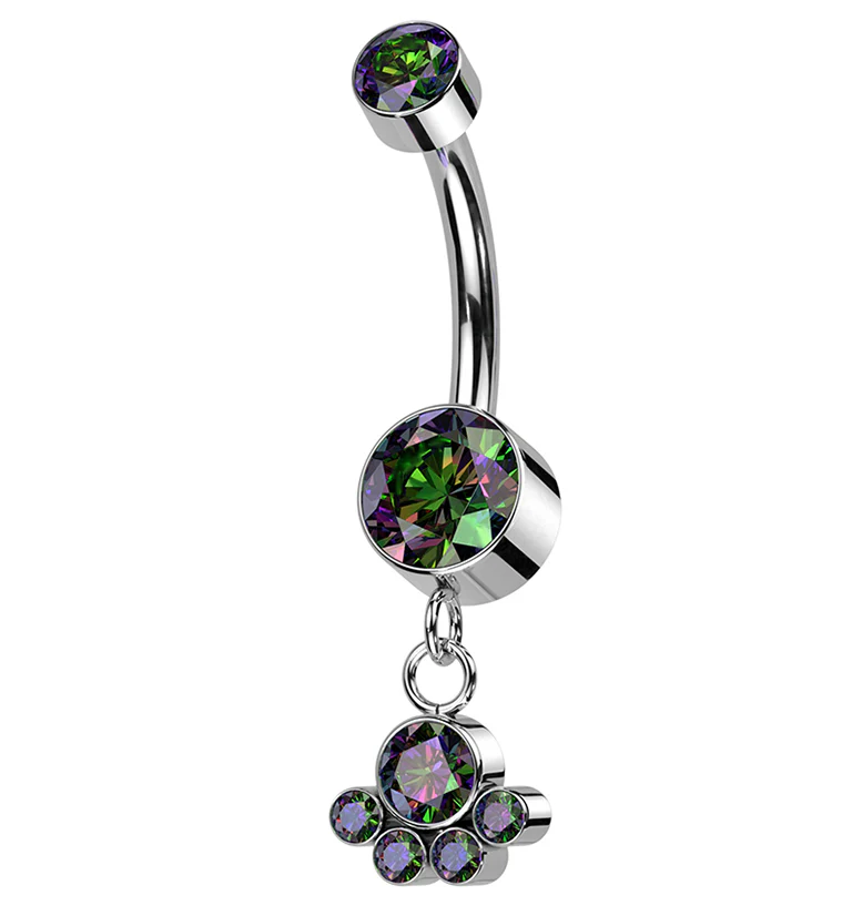 Black Aurora CZ Dangle Charm Internally Threaded Titanium Belly Button Ring - Mrs Treak