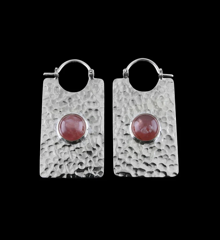 14G Lateral Rhodochrosite Stone White Brass Hangers - Earrings - Mrs Treak