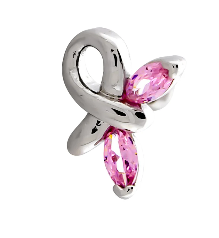 Butterfly Breast Cancer Ribbon Pink CZ Cartilage Barbell - Mrs Treak
