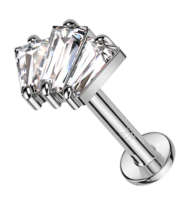 14kt White Gold Trinal CZ Threadless Labret - Mrs Treak