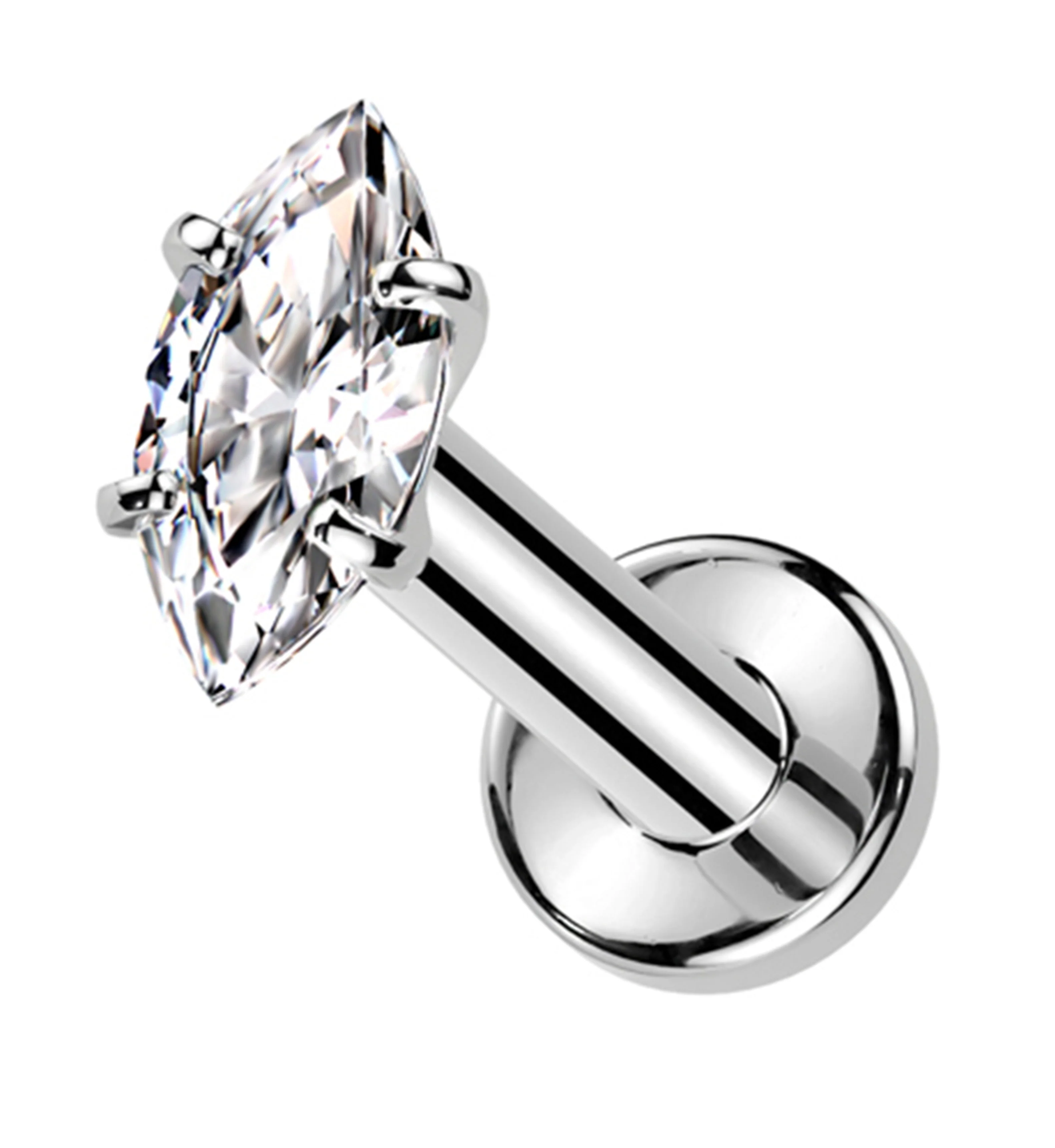 Marquise Clear CZ Internally Threaded Titanium Labret Post - Mrs Treak