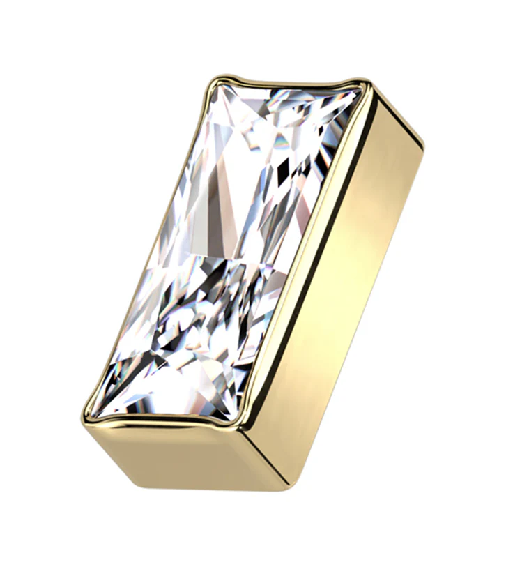 Gold PVD Baguette Clear CZ Internally Threaded Titanium Top - Mrs Treak