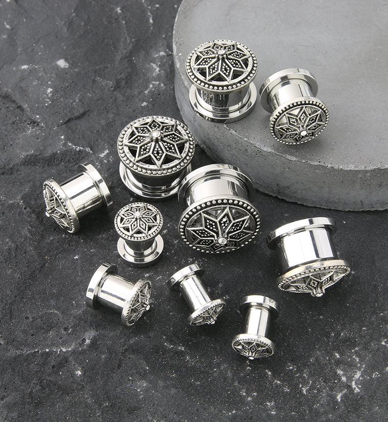 Relic Flower CZ Stainless Steel Tunnel Plugs - Mrs Treak