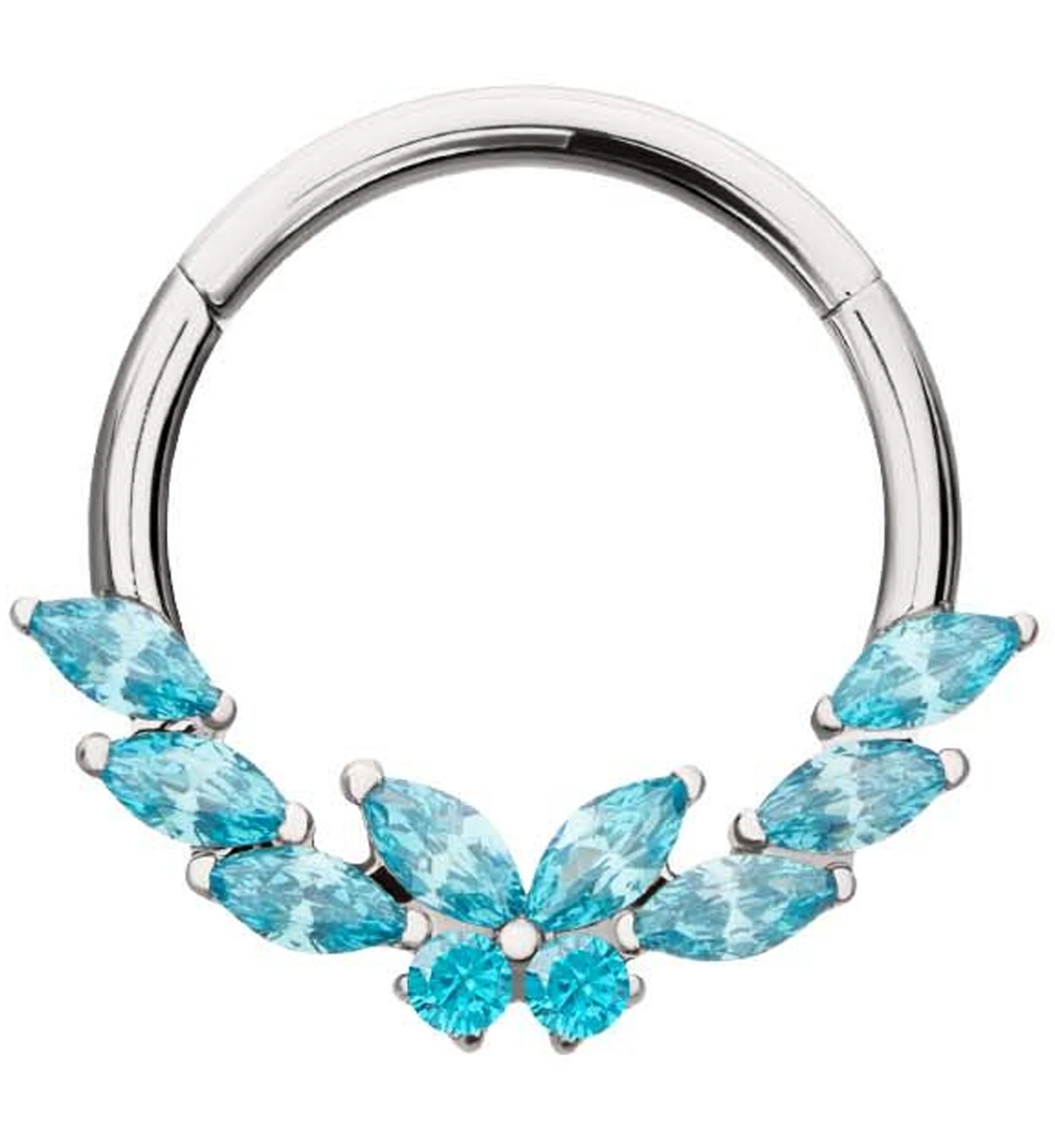 Laurel Butterfly Aqua CZ Titanium Hinged Segment Ring - Mrs Treak