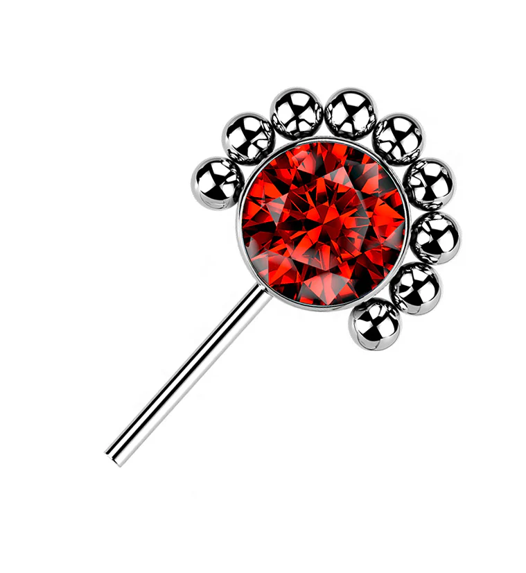 Side Facing Beaded Red CZ Titanium Threadless Top - Mrs Treak