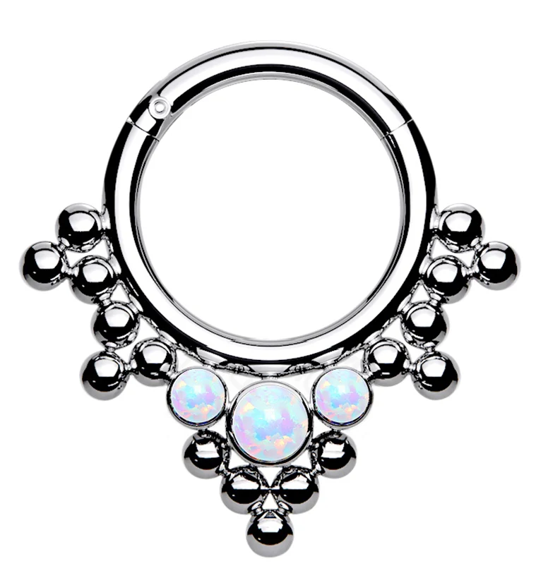 Titanium Hinged Beaded White Opalite Segment Ring - Mrs Treak
