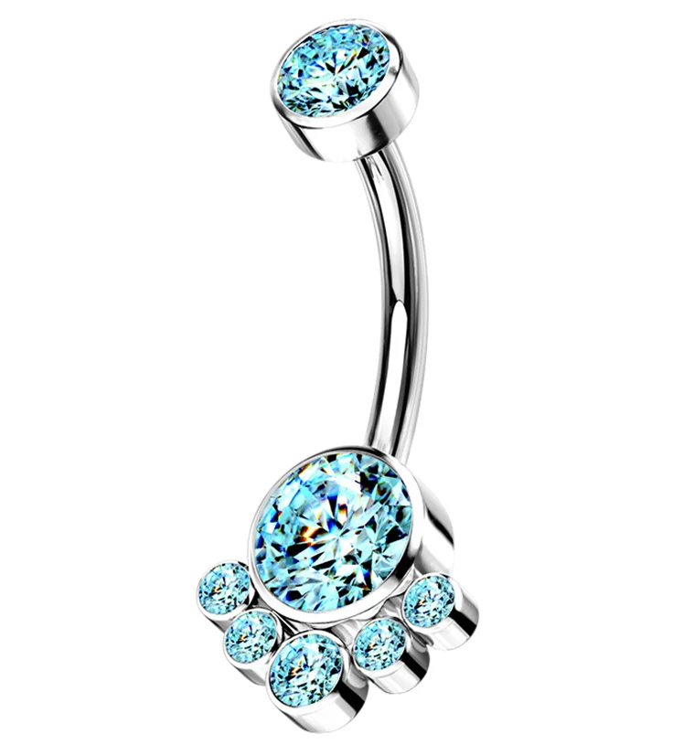 Aqua CZ Cluster Titanium Belly Button Ring - Mrs Treak