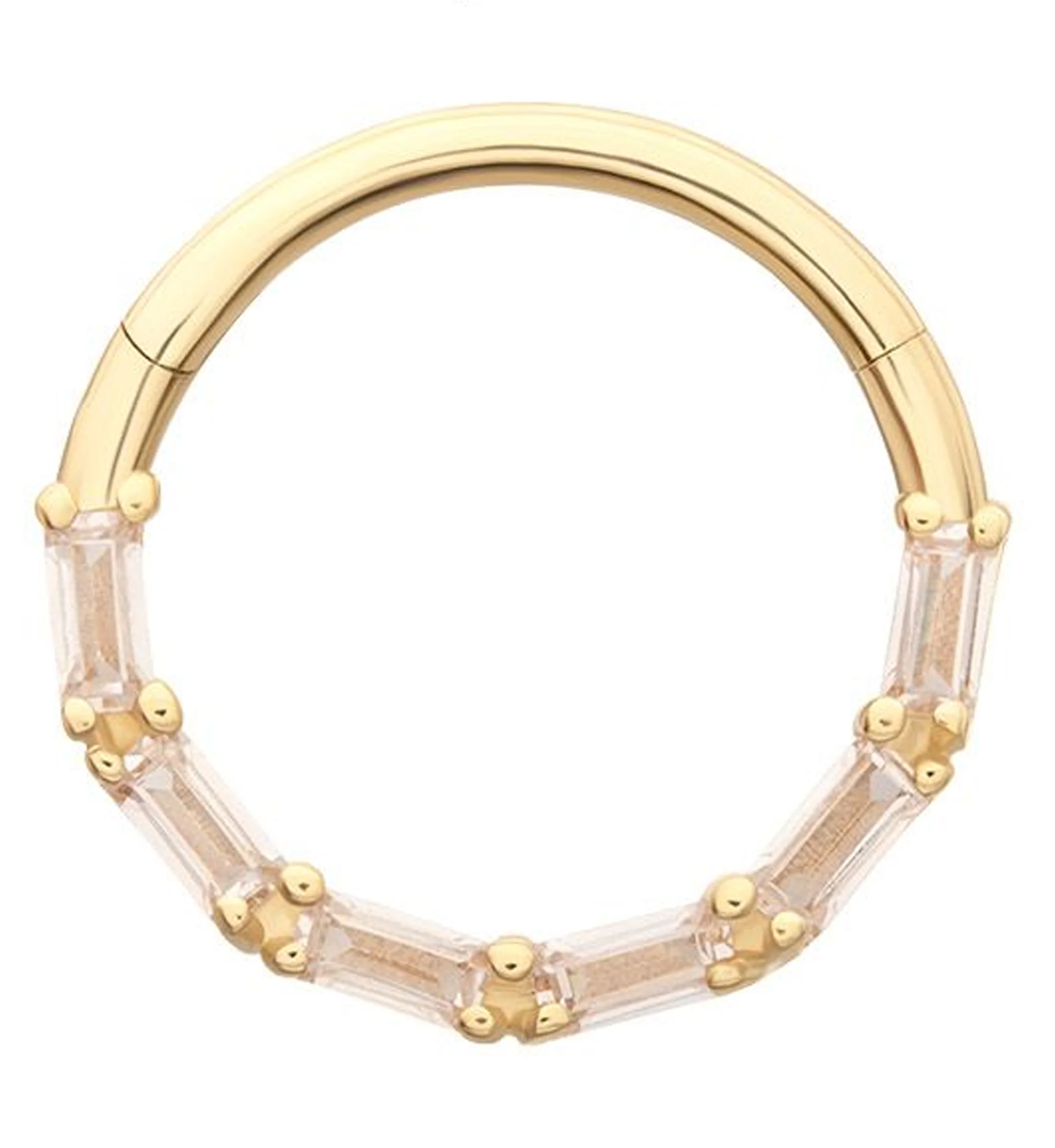 14kt Gold Baguette Row Clear CZ Hinged Segment Ring - Mrs Treak