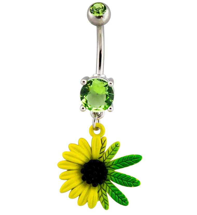 Hemp Sunflower Dangle Belly Button Ring - Mrs Treak