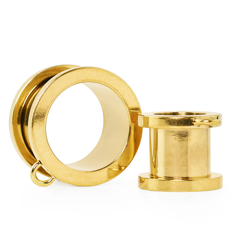 Gold PVD Jump Ring Stainless Steel Screw Back Tunnel Plugs - Mrs Treak