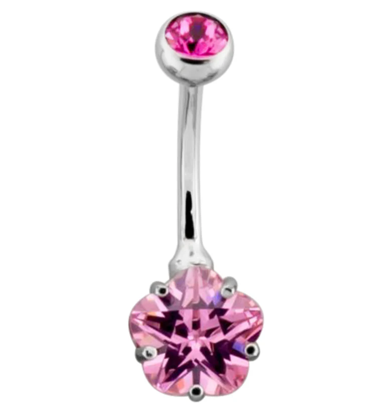 Flower Pink CZ Internally Threaded Titanium Belly Button Ring - Mrs Treak