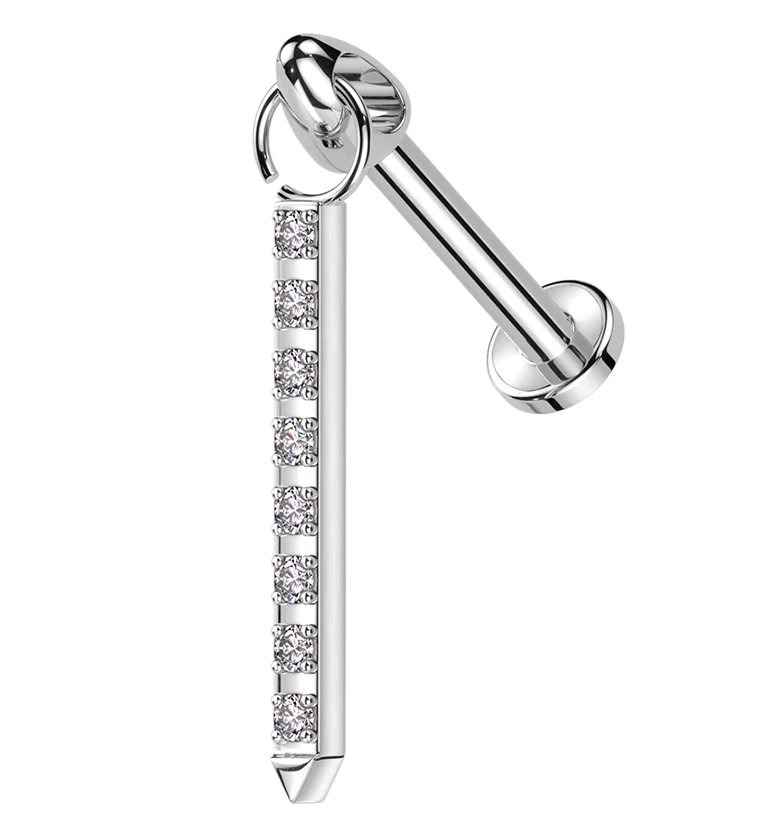 Pave Clear CZ Dangle Post Internally Threaded Titanium Labret - Mrs Treak