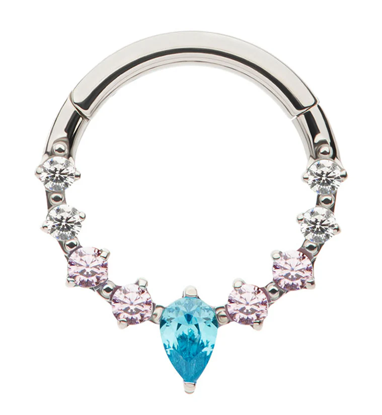 Teardrop Icicle Pride CZ Titanium Hinged Segment Ring - Mrs Treak