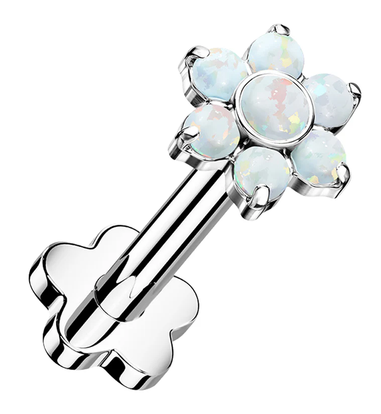 White Opalite Flower Titanium Threadless Labret - Mrs Treak