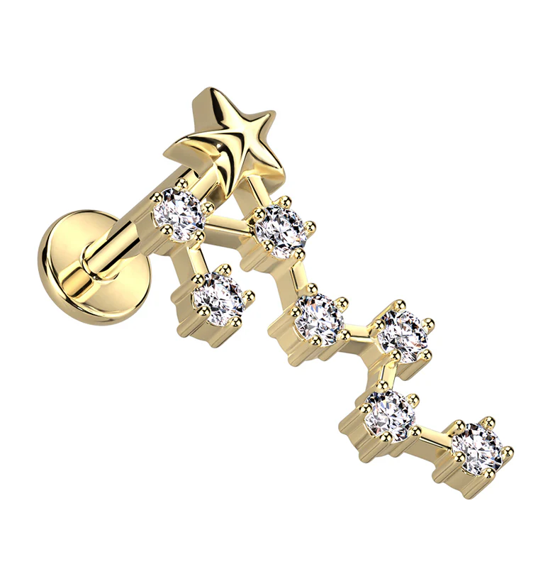 Gold PVD Scorpio Constellation Clear CZ Stainless Steel Internally Threaded Labret - Mrs Treak