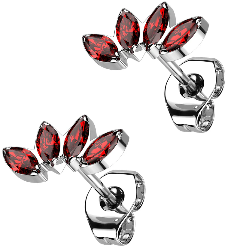Contessa Red CZ Titanium Threadless Earrings - Mrs Treak