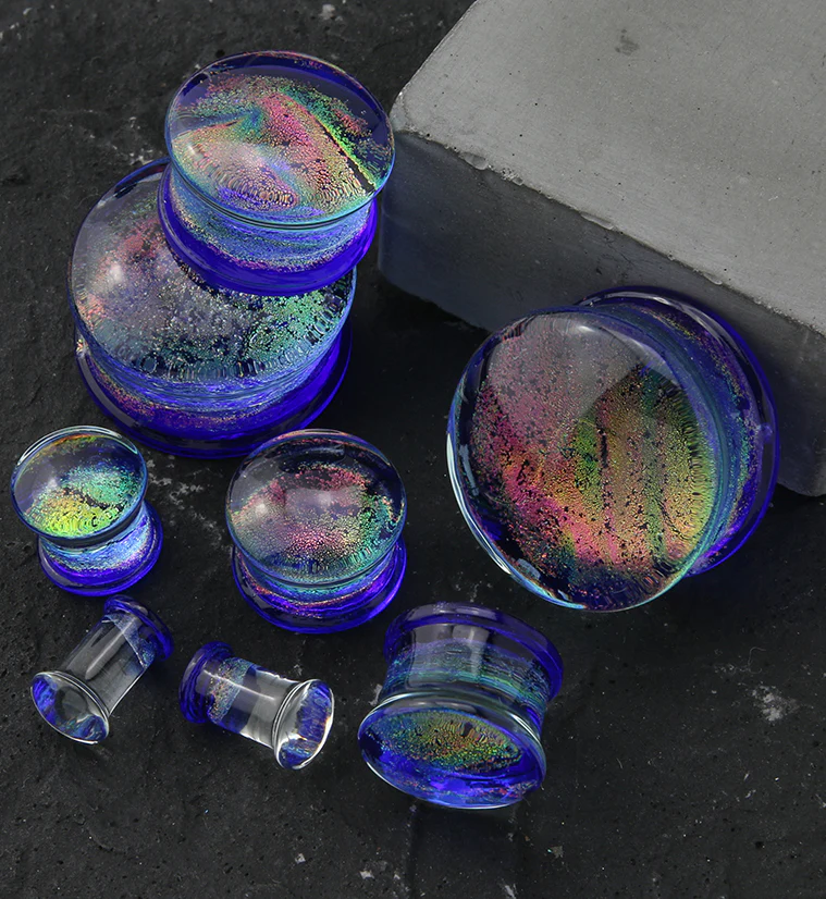 Nightfall Dichroic Glass Double Flare Plugs - Mrs Treak