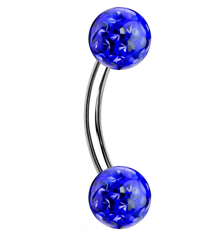 Blue Double Glitterball Stainless Steel Curved Barbell - Mrs Treak