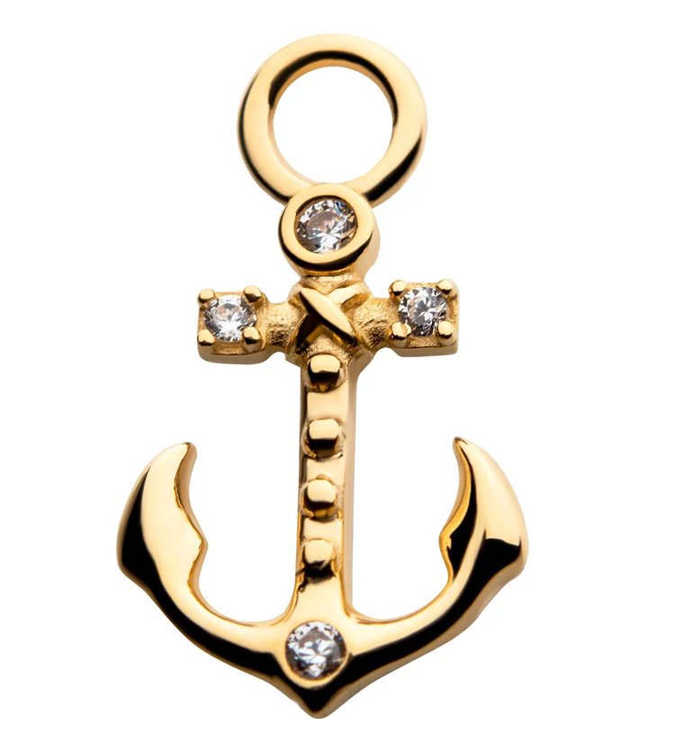 14kt Gold Anchor CZ Charm - Mrs Treak