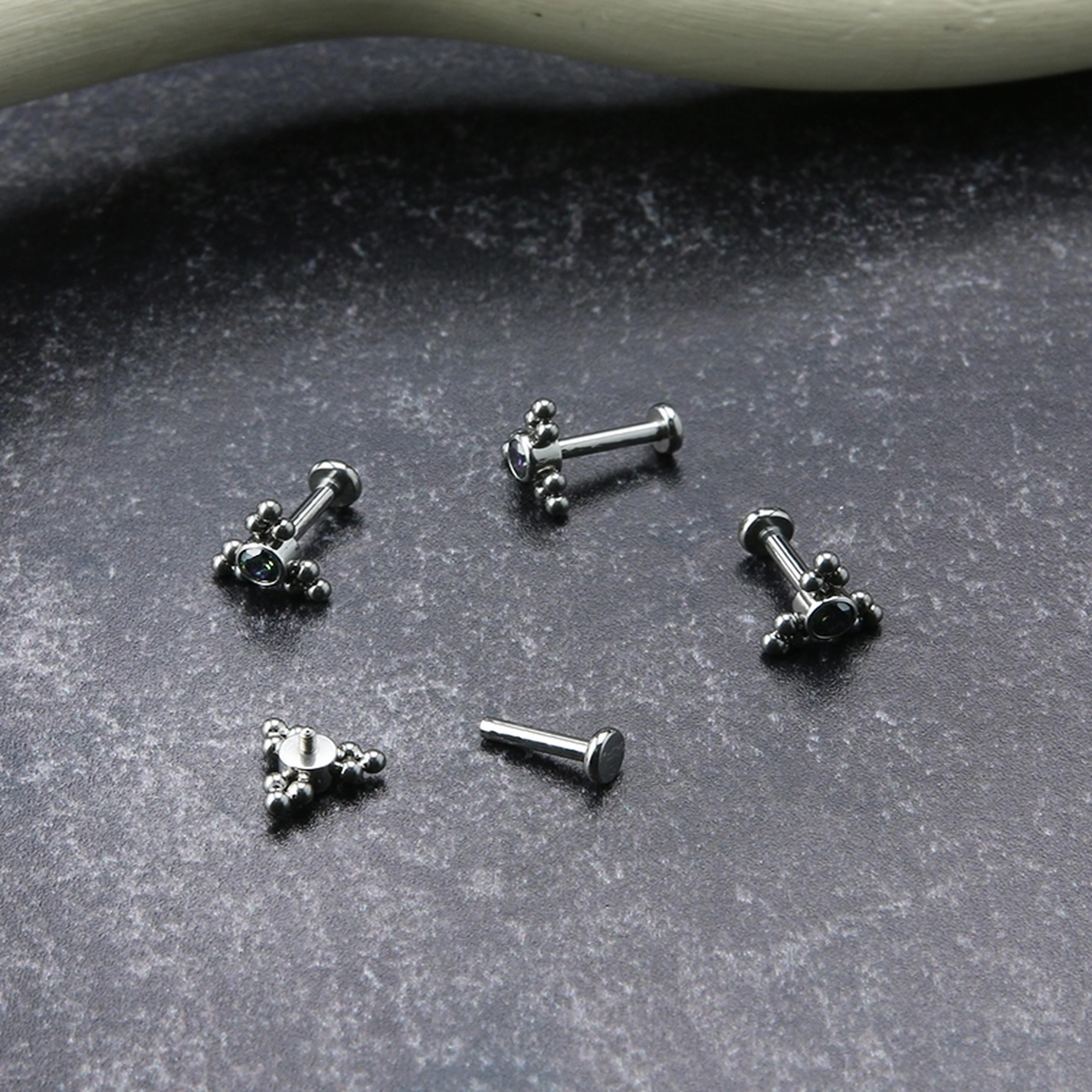 16G Black Aurora CZ Tryst Titanium Labret - Mrs Treak