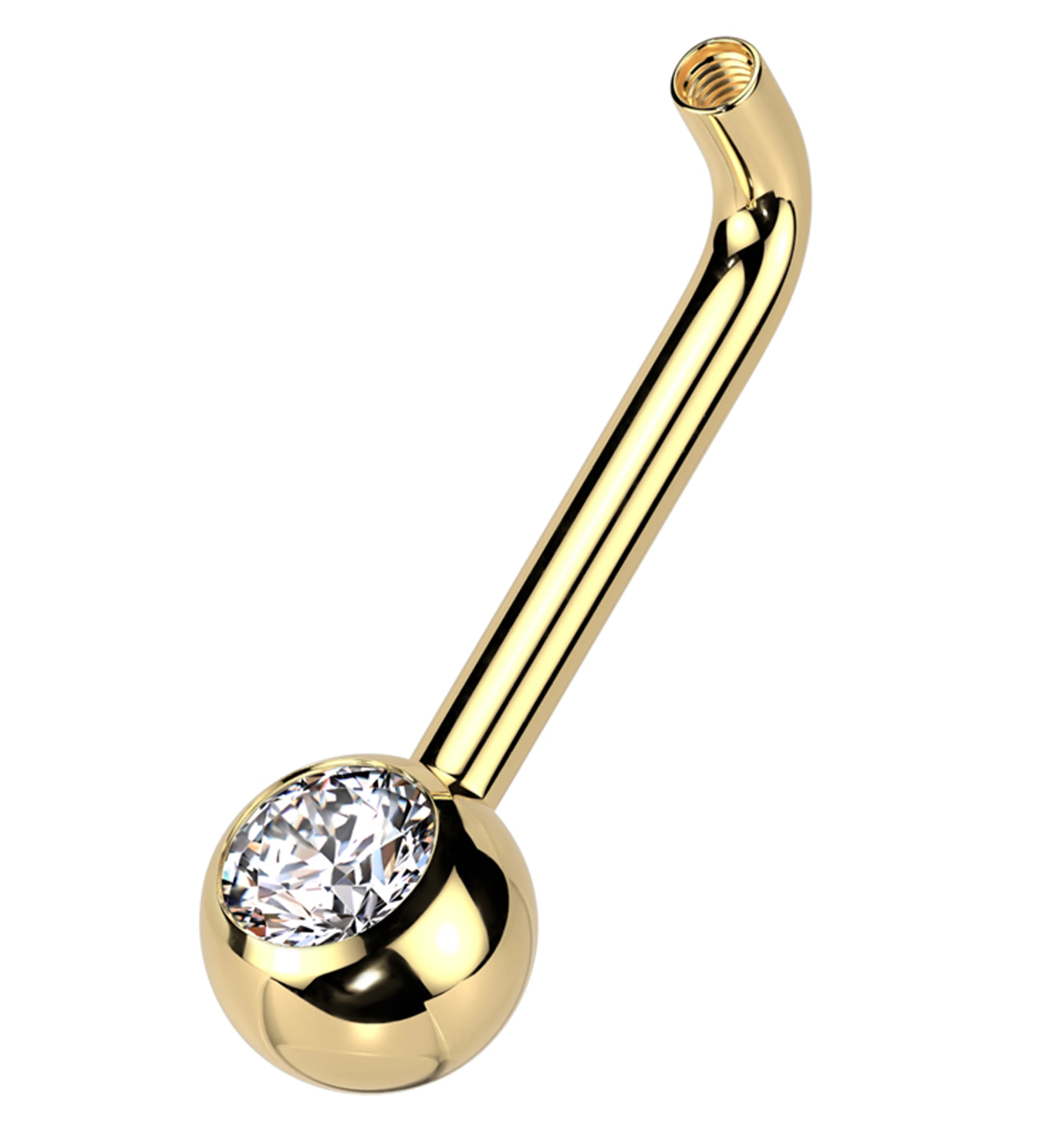 Gold PVD Clear CZ Vertical Clitoral Hood Internally Threaded Titanium Barbell (Barbell + One End Only) - Mrs Treak