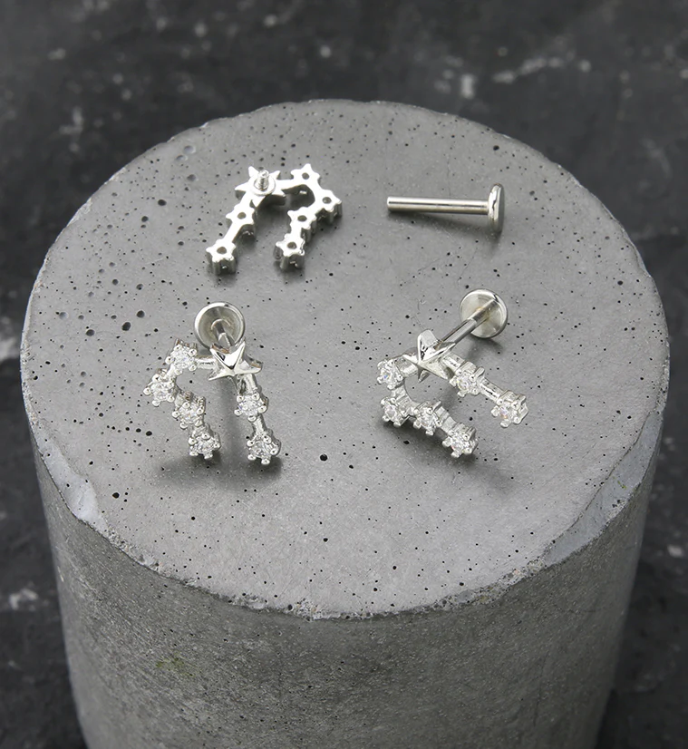Cancer Constellation Clear CZ Stainless Steel Internally Threaded Labret - Mrs Treak