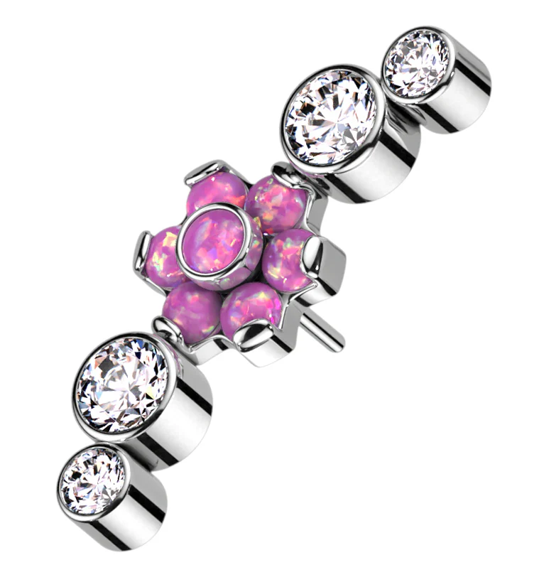 Centered Flower Pink Opalite Arch Threadless Titanium Top - Mrs Treak