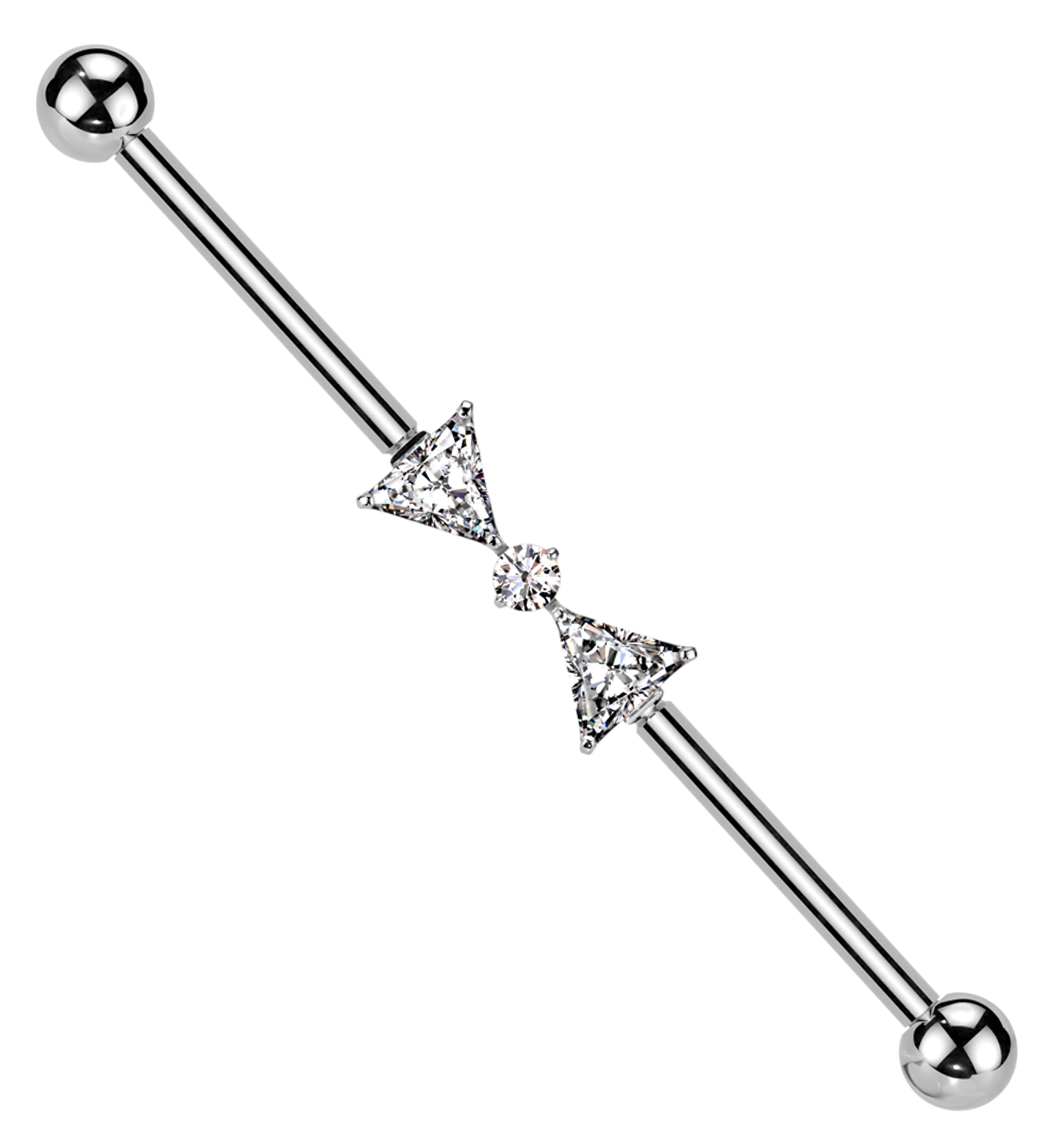Bow Tie Clear CZ Internally Threaded Titanium Industrial Barbell - Mrs Treak