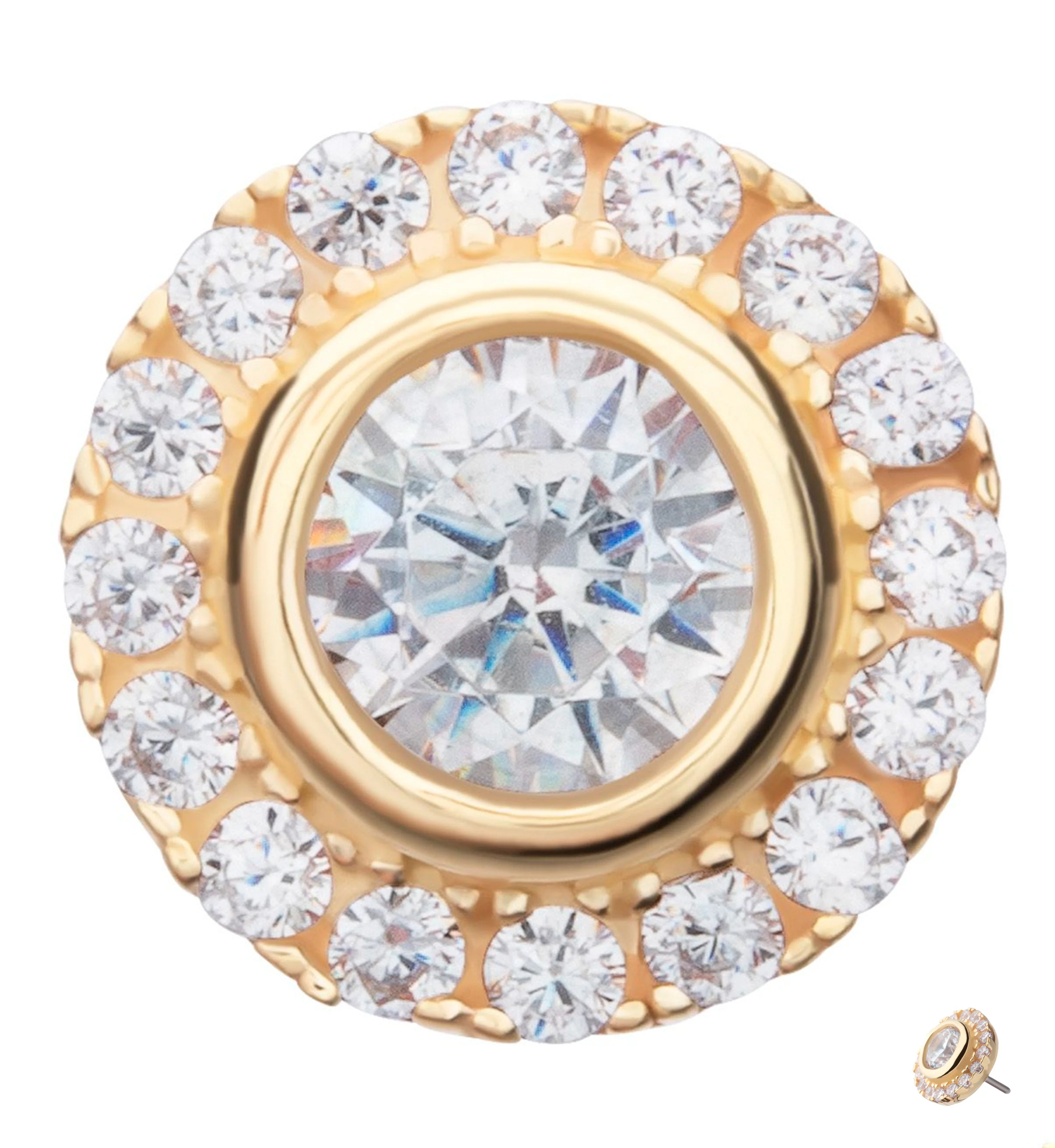 14kt Gold Halo Disk Clear CZ Threadless Top - Mrs Treak