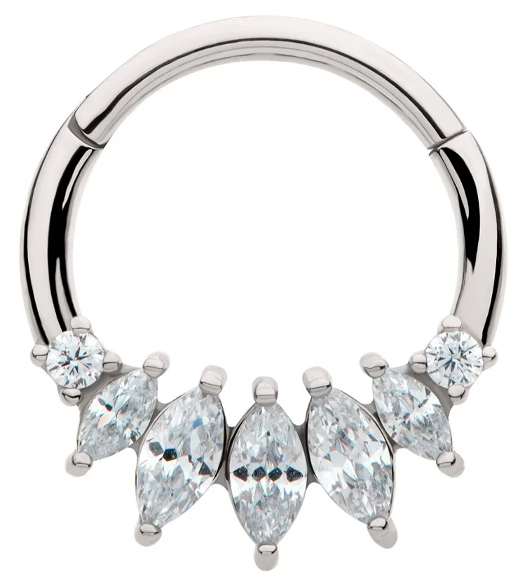 Half Crown Clear CZ Stainless Steel Hinged Segment Ring - Mrs Treak